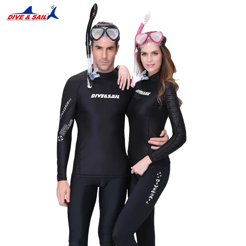 

Black Two-Piece UPF 50+ Lycra Sunscreen Dive Skin Anti-UV Wear Wet Suits Men Women Lovers Wetsuit Tankinis Surf Swim