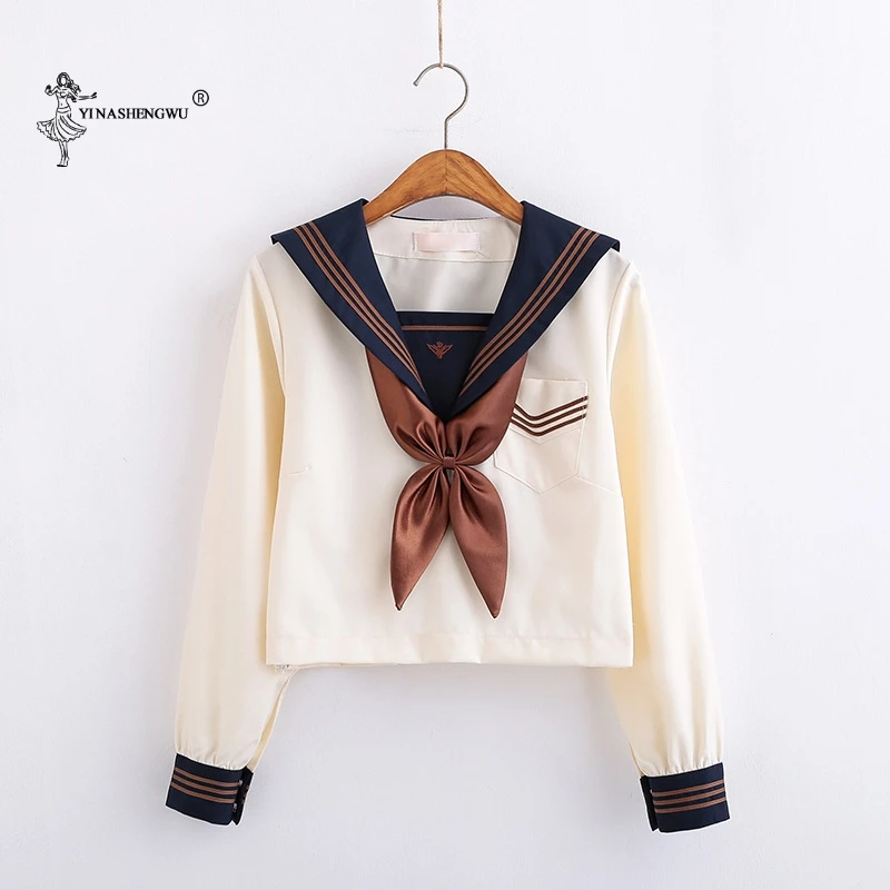 Japanese School Uniforms Anime COS Sailor Suit Jk Uniforms College Middle School Uniform For Girls Students Light Yellow Costume Japanese School Uniform