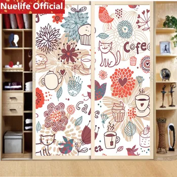 

60x80cm Cartoon Cat Love Coffee Cup Pattern Glass Foil Bathroom kids Room Sliding Door Wardrobe Refurbished Window Film