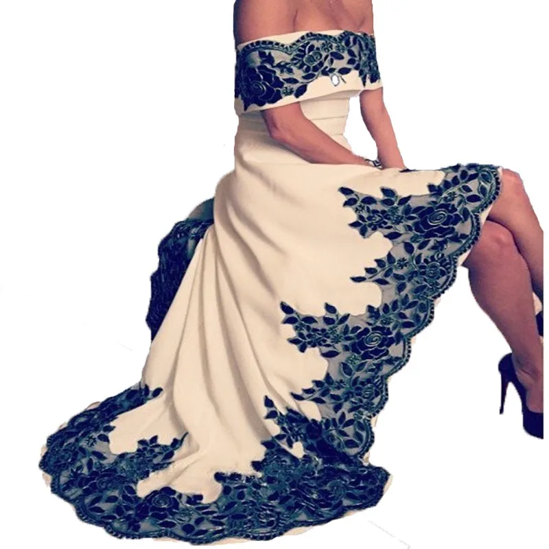 2016-Dubai-Arbaic-White-High-Low-Prom-Dresses-With-Black-Appliques-Beaded-Long-Train-Boat-Neckps