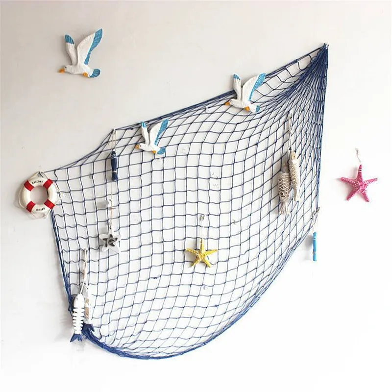 100X200 CM moda decorativa red de pesca náutica Pared de playa fiesta mar Shell decoración del hogar Decoración Vintage colgante decoraciones los niños