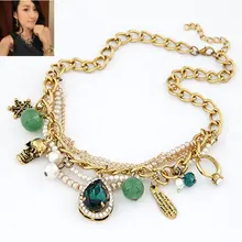 Luxury Baroque Royal Green Pearls Layers Charms Choker Statement Necklace Fashion Jewelry For Women