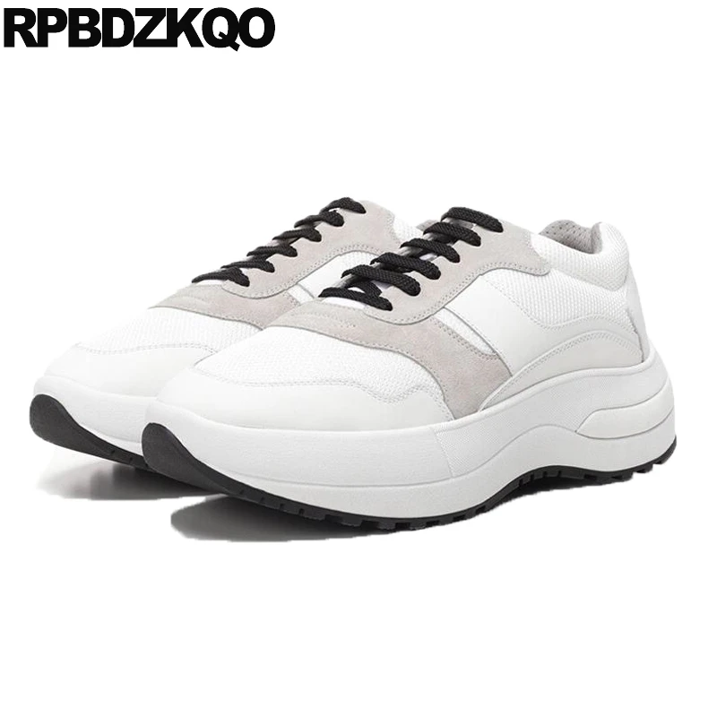 

comfortable breathable women sneakers white muffin creepers platform shoes thick sole genuine leather lace up trainers elevator