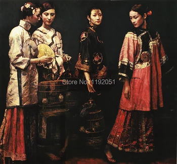 

portrait canvas painting poster Chinese painting contemporary art museum collection traditional palace beauties mural poster