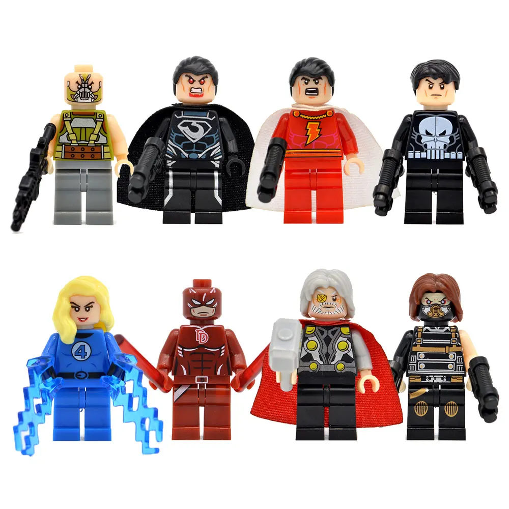 

8PCS POGO Mini Dolls Action Figures Super Villains Bane Justice Heroes Odin DIY Plastic Bricks Building Block Kids Toys