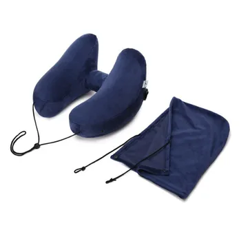 

H Shape Portable Inflatable Neck Pillow With Cap DIY Inflate Foldable Air Headrest Cervical Travel Car Folding Neck Pillow