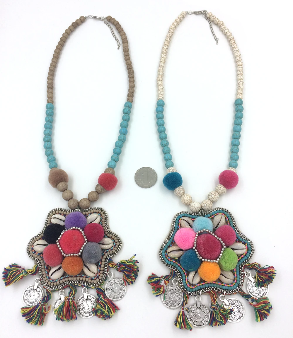 New Boho Jewelry Handmade Star Flower Chokers Necklace Dream Catcher Pompous Ball Pendants Necklace For Women Sea Beach