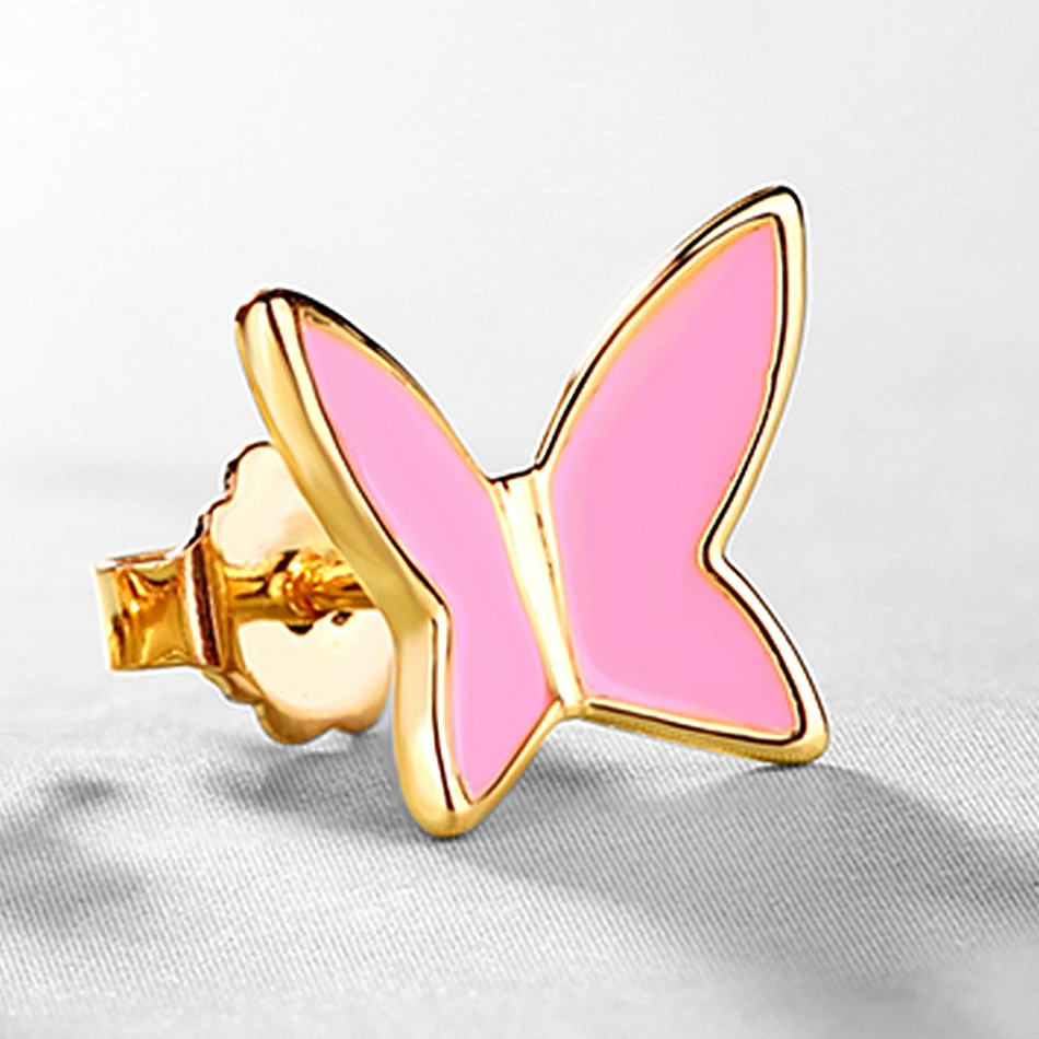 ALLNOEL Pink Enamel Stud Earrings For Women Butterfly Handmade Jewelry Gifts On March 8 Anniversary Engagement Statement Present (6)