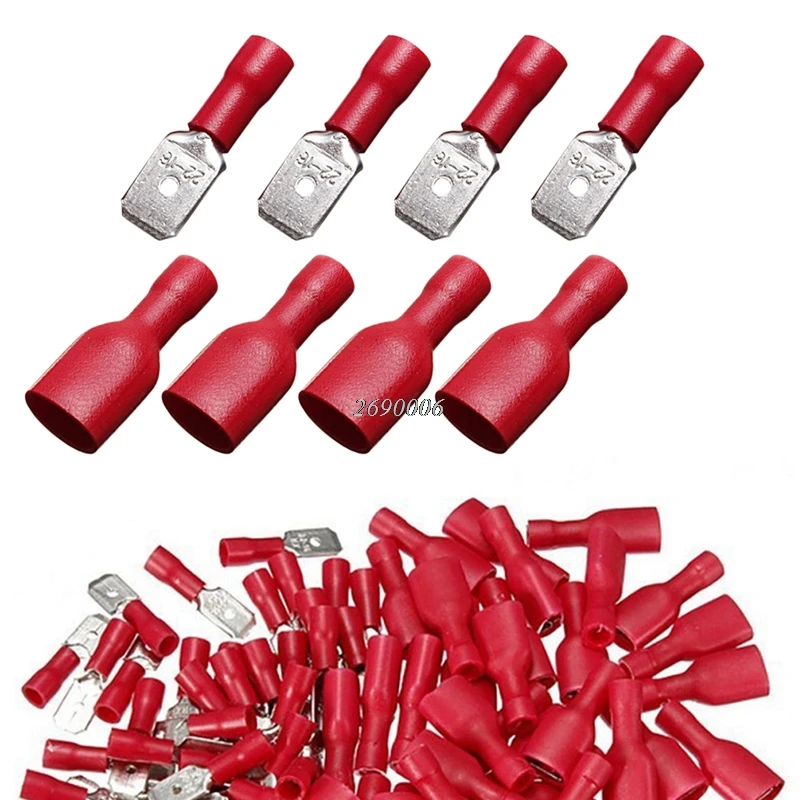 100pcs Red Insulated Spade Electrical Connector Terminal Male/Female