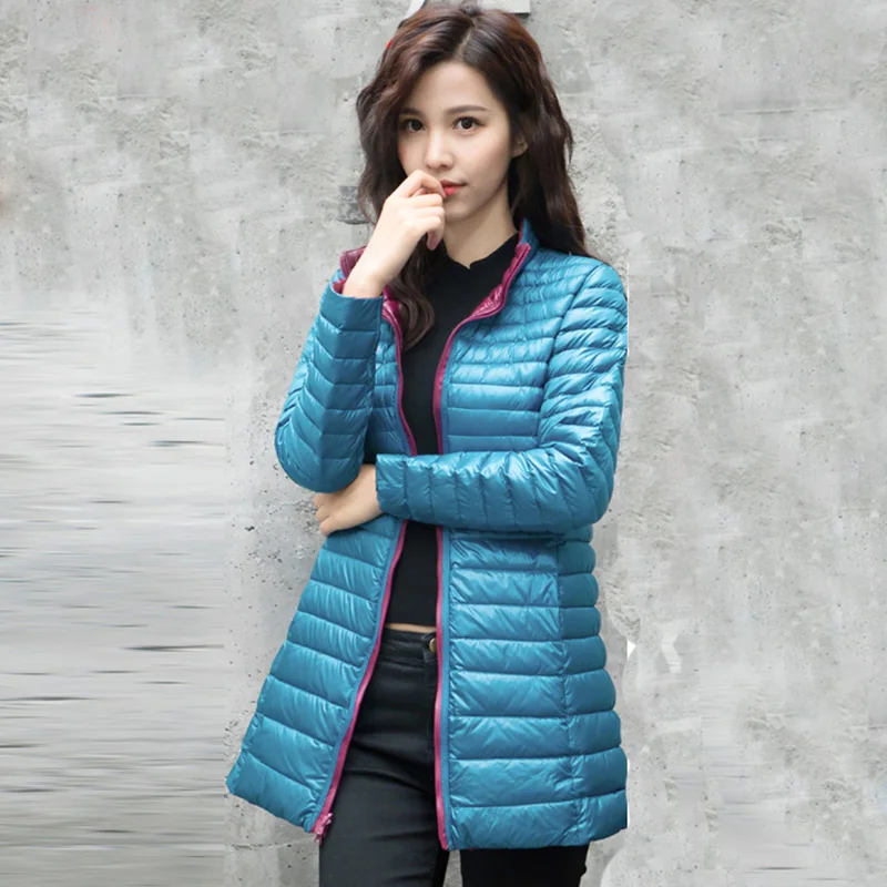

New Fashion Ultra-light whinte duck down Jacket Women Coat Double-Side Wearing down jacket female Two-color long down coatQH1249