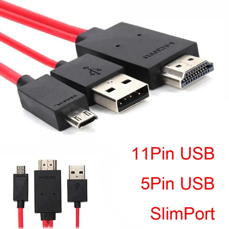 2m MHL HDMI cable Micro USB to HDMI 5Pin or 11Pin USB or Slimport