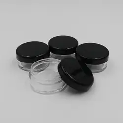 50 шт., 3 г/3 мл Jar, BPA бесплатно, косметическая пустой контейнер, пластик круглый горшок черный винт Кепки крышкой, Малый Крошечный бутылку для