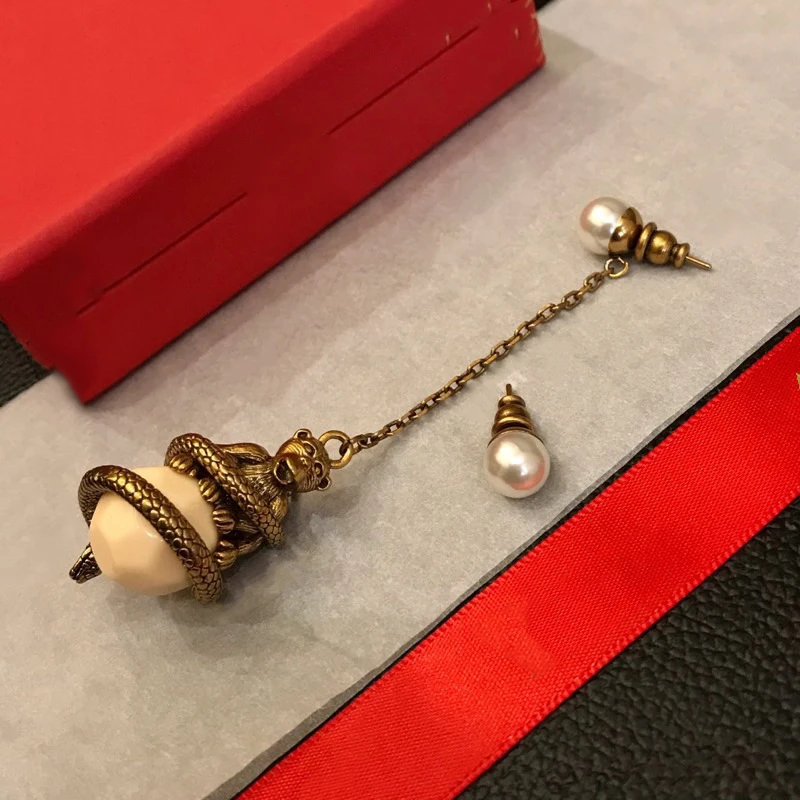 

Brand D Fashion Party Jewelry For Women Monkey Snake Drop Ball Earrings Simulated-pearl Earrings Vintage Style Party Earrings