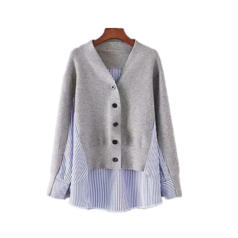 

H.SA Sweater Women 2019 Button Up Striped Patchwork Korean Fashion Jumpers Knit Pullover and Sweater Loose Tops Winter Jacket