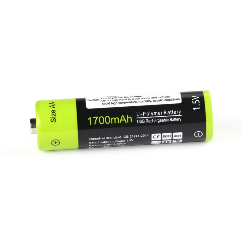 ZNTER 2/4 шт 1,5 в 1700 мАч AA Аккумуляторная батарея usb зарядка 2A литиевая батарея с микро usb кабель для зарядки