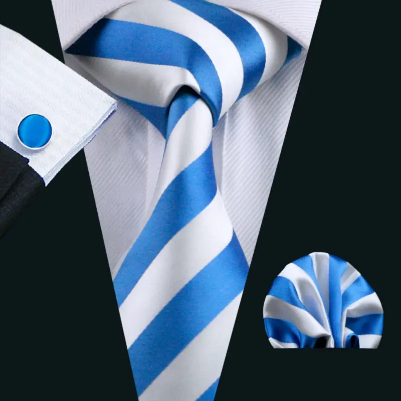 LS-415 Горячее предложение Для мужчин галстук в полоску Бизнес Классический 100% шелк жаккард Тканые галстук Hanky запонки Набор для Для мужчин