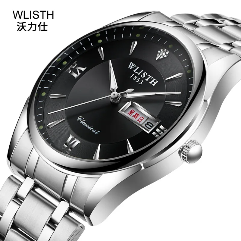 

Japan Imported Movement Men Watches Double Calendar Quartz Watch Male Brand Waterproof Clock No Luminosity Stainless Steel Table