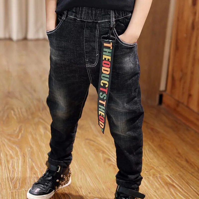 Boy Black Jeans Spring Children Fashion Alphabet Cloth Casual Pants