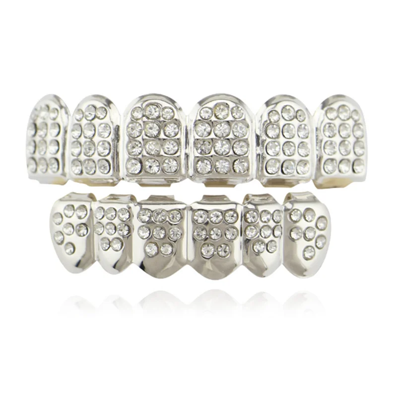 

Hip Hop Teeth Cap Rhinestone Top Bottom Teeth Set Gold Silver Bling Shiny Tooth Dental Decor Halloween Christmas Party Jewelry