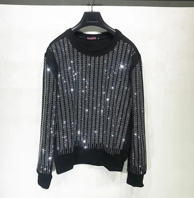 Mens Black Rhinestone Beading Bling Party/Event Long Sleeve Tee/T Shirt