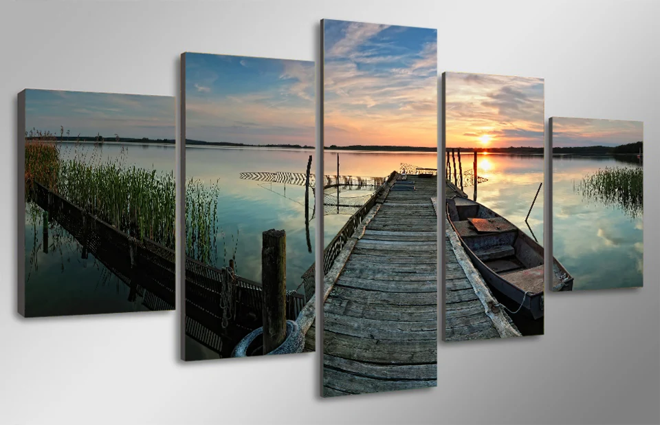 5-Piece-canvas-art-Prichal-Lodka-Ozero-Zakat-Priroda-Decoration-for-home-Canvas-Art-HD-Print (1)