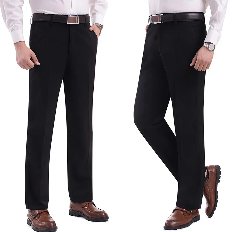 

Trousers Men Suit Pant Solid Color Thicked Business Casual No Ironing Winter Pant Loose Fashion Men Gentleman No ironing MOOWNUC