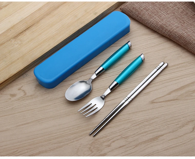 50sets/lot ping 3pcs/set Travel Picnic Portable Cutlery Stainless Steel Tableware Fork spoon chopsticks