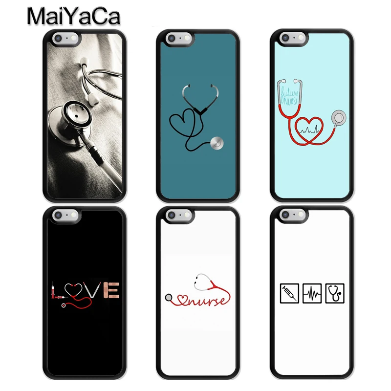 

MaiYaCa Doctor Nurse Heart Stethoscope TPU Phone Case For iPhone X XR XS MAX 6S 6 7 8 Plus 5S SE Rubber Bcak Cover Coque Shell