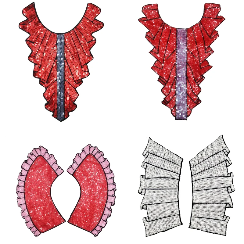 

5Style Sequined Lace Neckline Applique DIY Lace Collar Fabrics Patches For Patchwork Clothes shirt Sewing Applique Accessories
