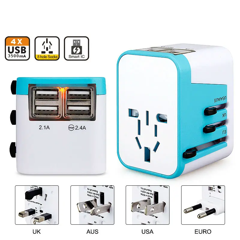 Universal Travel USB Charger Adapter with EU US AU Plug for Mobile Phone Adapters 4 USB Charger CE.ROHS.FCC approved