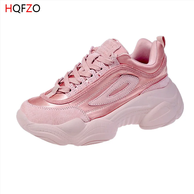 HQFZO/высококачественные женские кроссовки на платформе; Женская весенне-Осенняя обувь; дышащая повседневная женская обувь для бега; Mujer; Каблук 6 см - Цвет: pink
