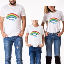 Family Look Cotton Mother Father Son Daughter Clothing Matching Outfit Rainbow Printing Summer Short Sleeve T Shirt Top Clothes family matching clothes summer fashion mother daughter dress father son short sleeve cotton tshirt patchwork striped family look