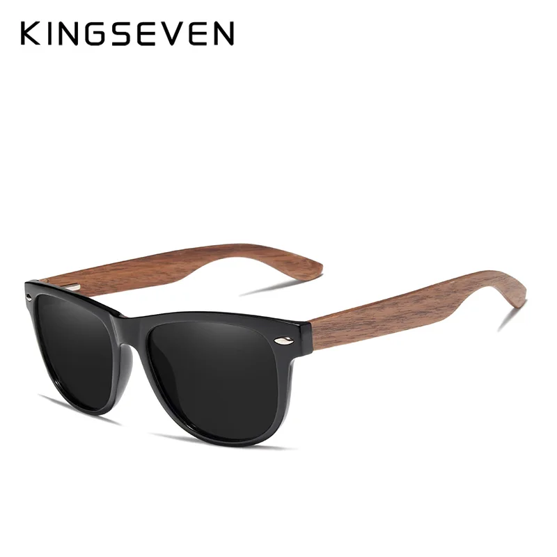 KINGSEVEN, серые линзы, солнцезащитные очки, поляризационные, квадратные,, роскошный фирменный дизайн, Винтажные Солнцезащитные очки для женщин, Oculos de sol masculino - Цвет линз: Gray Walnut wood