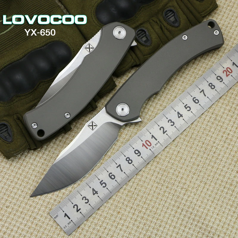 

LOVOCOO Outdoor YX-650 Folding Knife Titanium Alloy Handle D2 Blade Ceramic Bearing Hunting Camping Tool Survival Tool EDC