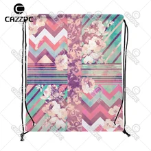 Ретро розовый бирюзовый цветочный Полосатый шеврон индивидуальная нейлоновая ткань шнурок рюкзак Подарочный пакет из 4
