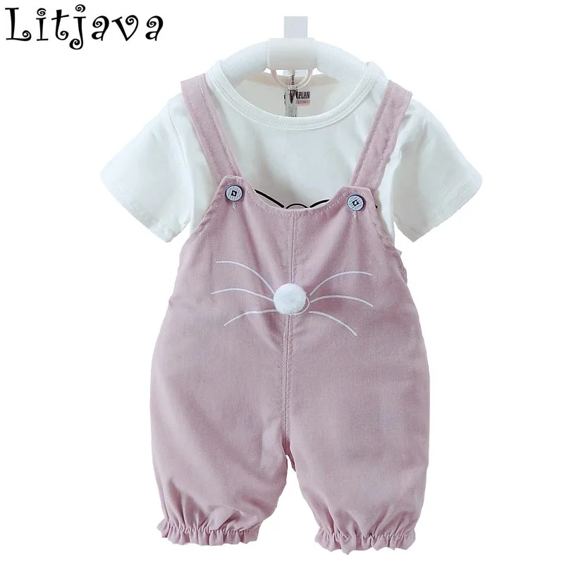 

2pcs/set Cotton Overalls Kids Baby Girl Clothes Summer Set for outdoor Soft Child Girl outfits Cute Kids Clothes Set shirt Short