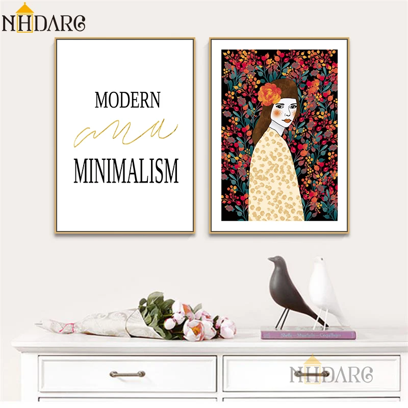 

Nordic Modern Minimalism Vogue Flower Girl Posters And Prints Canvas Art Painting Wall Pictures For Living Room Home Decor