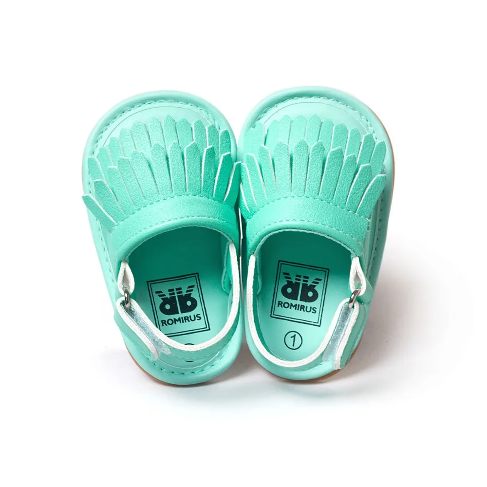 Светло-зеленые сандалии для новорожденных кожаные детские мокасины с кисточками Популярные моксы сандалии для маленьких девочек от 0 до 18 месяцев. CX16C