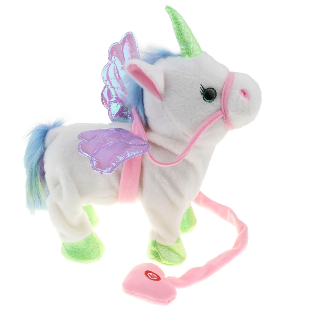 Electric Walking Singing Unicorn Musical Animal Toy Plush Stuffed Interactive Electronic Horse Robot Doll Boys Girl Gift - White