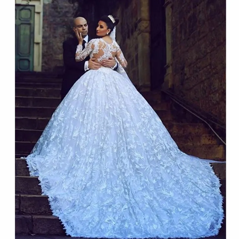 Wedding-Dress-2015-Romantic-CJW-019-Long-Sleeve-White-Lace-Wedding-Dress-With-a-Long-Train