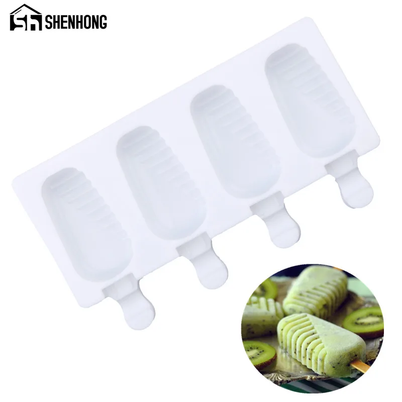 

SHENHONG 4 Cavity Silicone Ice Cream Mold Popsicle Molds With Sticks for 3D Ice Moulds For Children Party Summer Cold