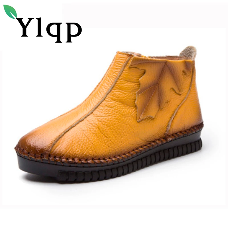 

Ylqp 2018 Winter Leisure Handmade Retro Ankle Genuine Leather Shoes Vintage Cowhide Soft Warm Short Boots Ladies Sapato Feminino