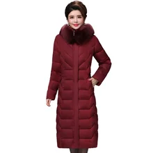 Европейский стиль, высокое качество, зимняя женская куртка X-long с меховым воротником и капюшоном, Женское пальто размера плюс 5XL 6XL, теплая Женская парка s