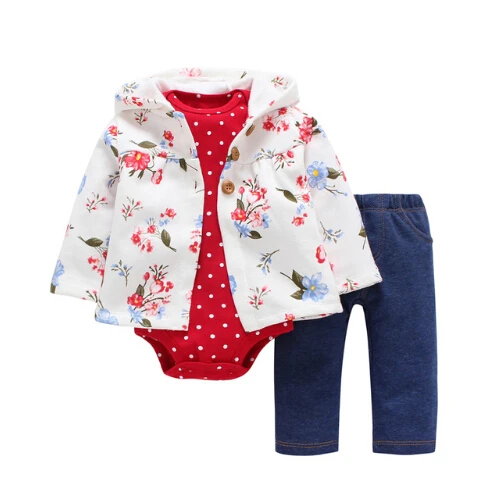 Комплект одежды из 3 предметов для новорожденных мальчиков и девочек пальто с капюшоном на молнии и длинными рукавами с открытым цветком+ боди с длинными рукавами+ штаны - Цвет: color at picture