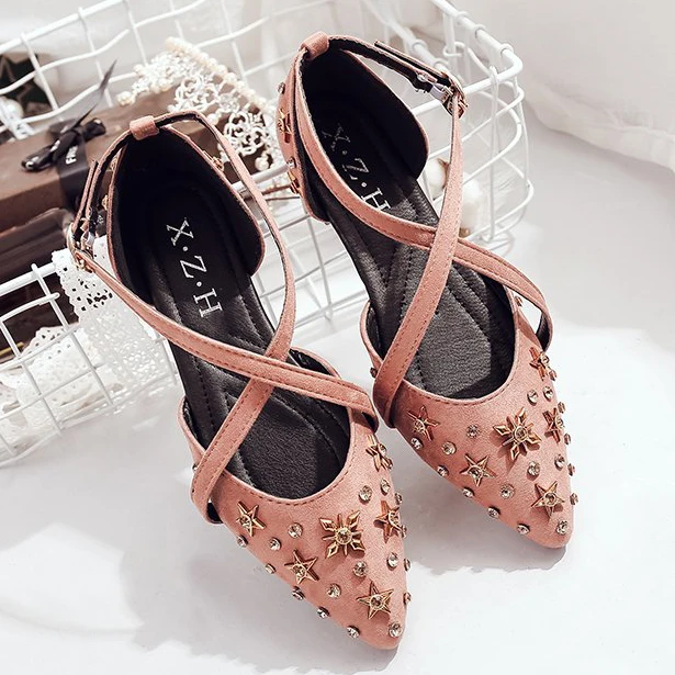 

Women Flats Sandals Cross Tie Soft Ballet Flats Rivet Crystal Stars Vantage Fashion Chic Moccasins Ballerina Elegant Summer Shoe