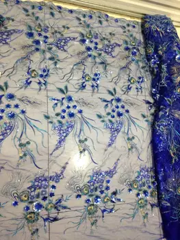 

Blue african cord lace latest, Fashion african guipure sequined lace fabric