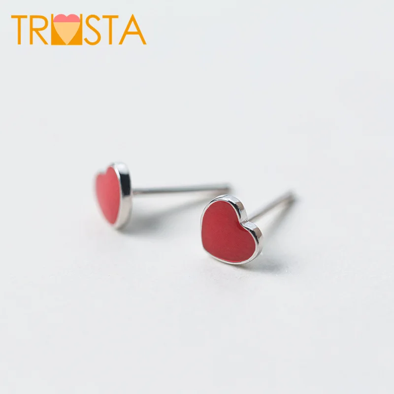 

Trusta 100% 925 Solid Real Sterling Silver Jewelry 6mmX6mm Sweet Red Heart Stud Earring For Teen Fine Jewelry Brincos XY1078