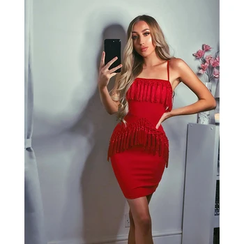 

wholesale New Dress Black and red Spaghetti Strap Tasse Stretch tight mini celebrity Cocktail party bandage dress (L2309)