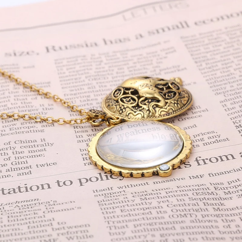 Retro Antique Statement Necklace Shellhard Crystal Cat Magnifying Glass Pendant Long Chain Necklace Fashion Jewelry For Women