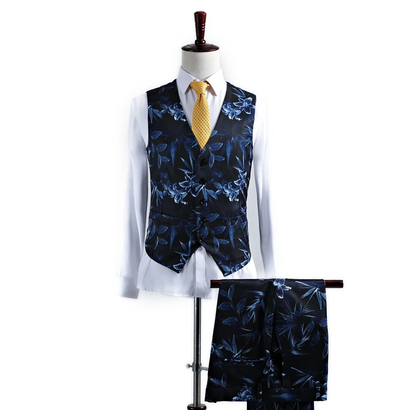 Slim Fit Prom Casual Men Stage Men Suit Terno Slim Fit Two Buttons Terno Masculino Wedding Suits for (Jacket+Vest+Pant)